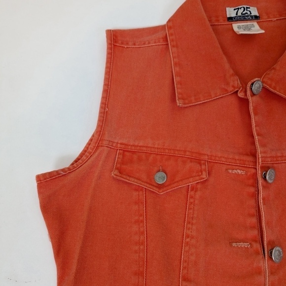 *Free with Purchase* Y2K Orange Denim Vest Jean Sleeveless Bright - Picture 4 of 10